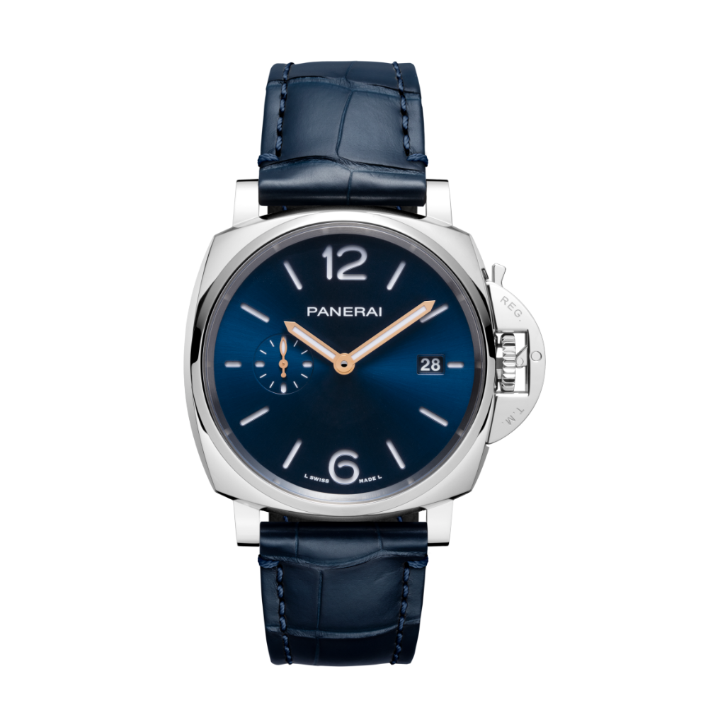 Panerai Luminor Due 42 mm Blue Dial Polished Stainless Steel   Leather Strap PAM01274 - WATCHXNYC