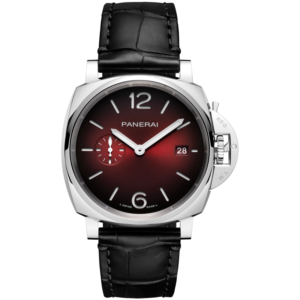 Panerai Luminor Due 42 mm Burgundy Dial Polished Stainless Steel   Leather Strap PAM01424 - WATCHXNYC