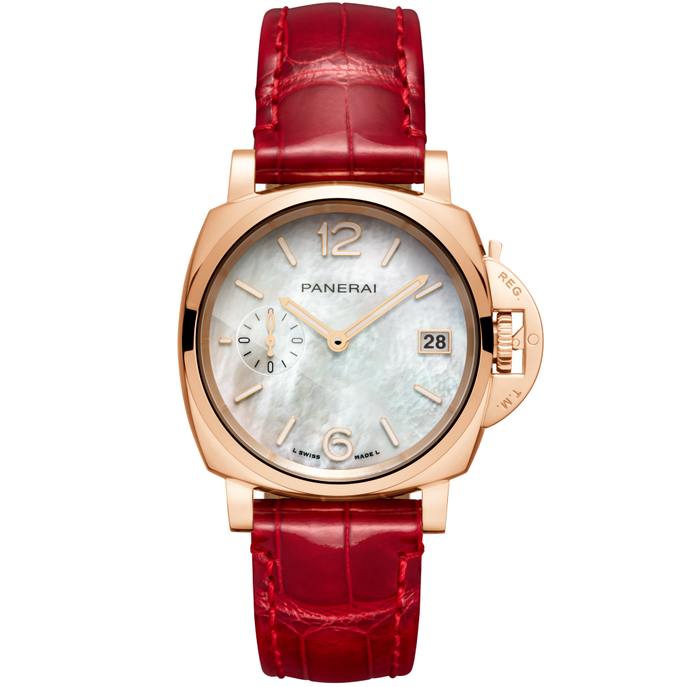 Panerai Luminor Due Goldtech™ Madreperla 38 mm White Mother-Of-Pearl Dial Polished Goldtech™   Leather Strap PAM01280 - WATCHXNYC