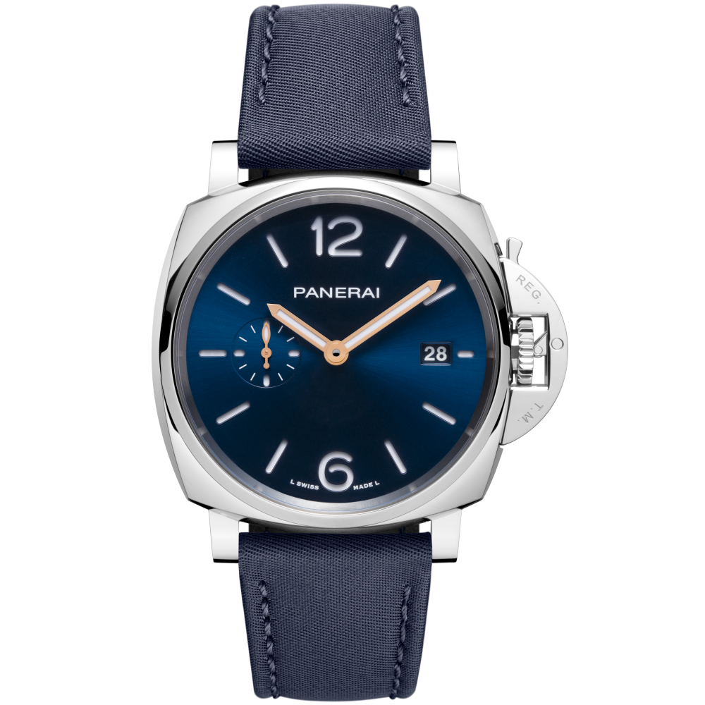 Panerai Luminor Due Prada Re-Nylon 42 mm Blue Dial Polished Stainless Steel Fabric Strap PAM01429 - WATCHXNYC