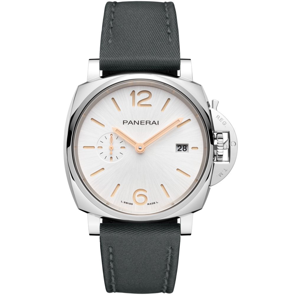 Panerai Luminor Due Prada Re-Nylon 42 mm White Dial Polished Stainless Steel Fabric Strap PAM01428 - WATCHXNYC