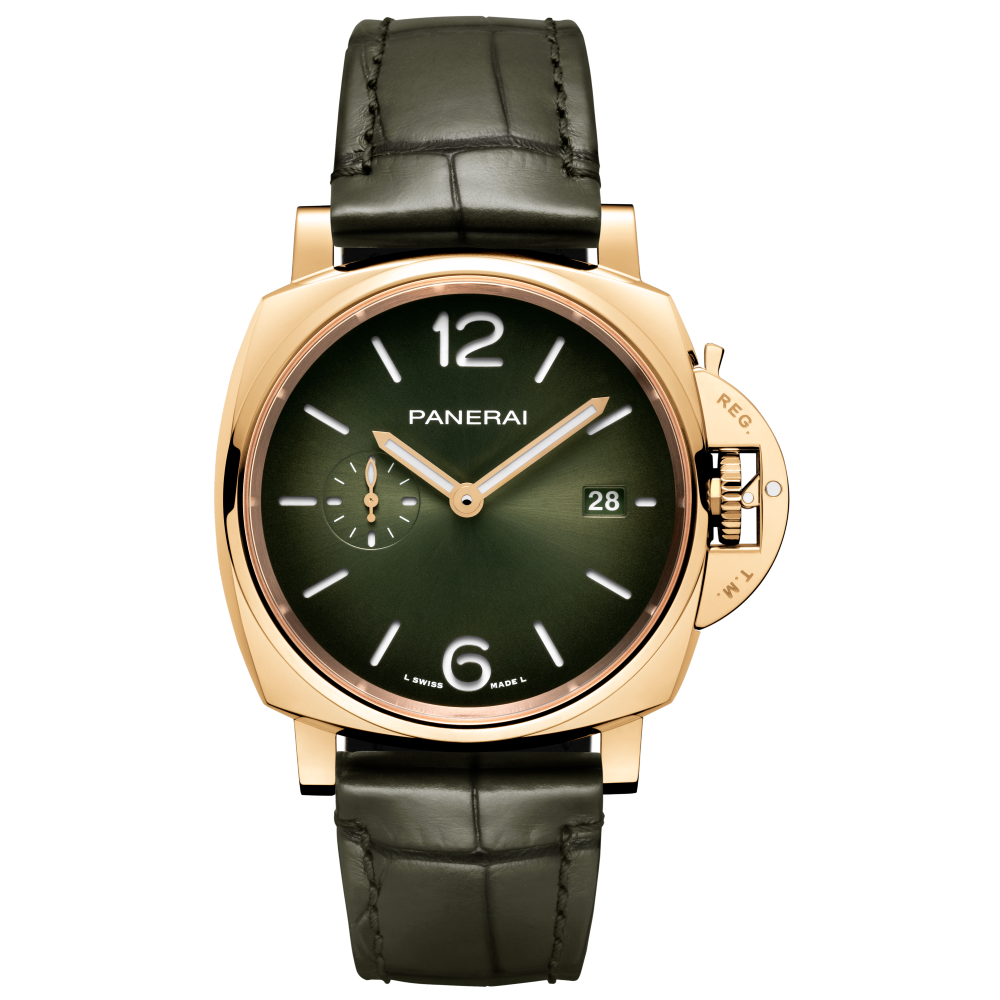 Panerai Luminor Due Yellow Gold 42 mm Green Dial 18K Yellow Gold   Leather Strap PAM01423 - WATCHXNYC
