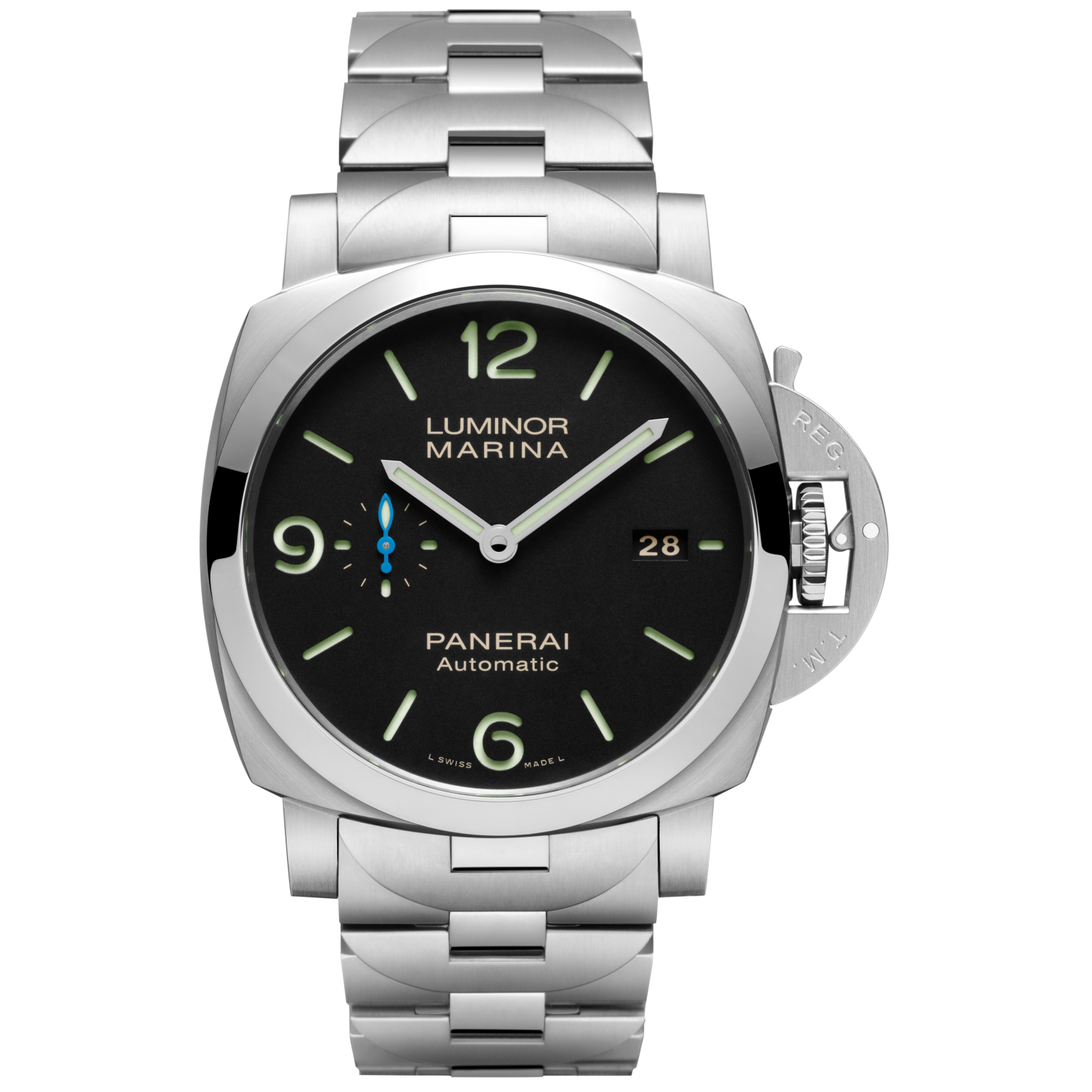 Panerai Luminor Marina 44mm Black Dial Brushed Steel Bracelet PAM01562 - WATCHXNYC
