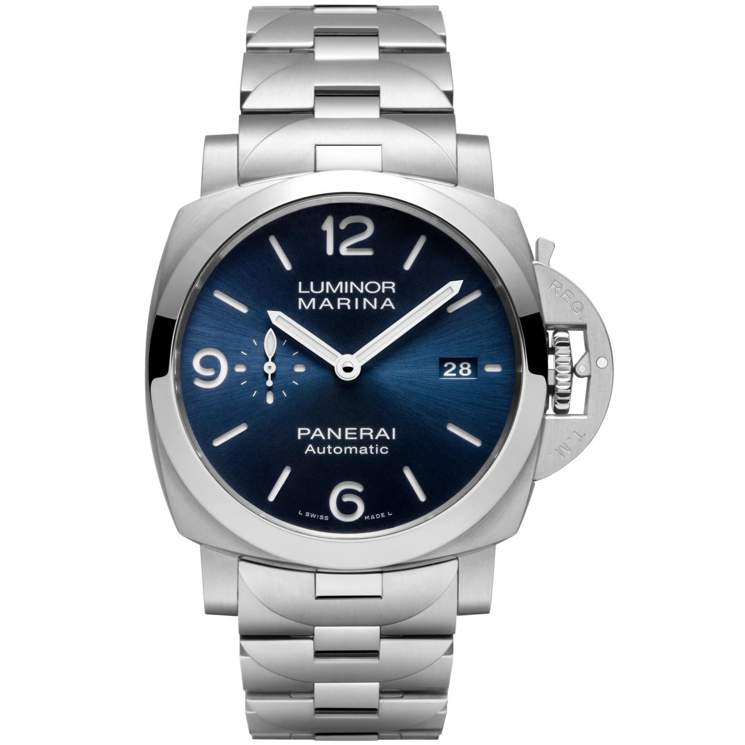 Panerai Luminor Marina 44mm Blue Sun-Brushed Dial Brushed Steel Bracelet PAM01316 - WATCHXNYC