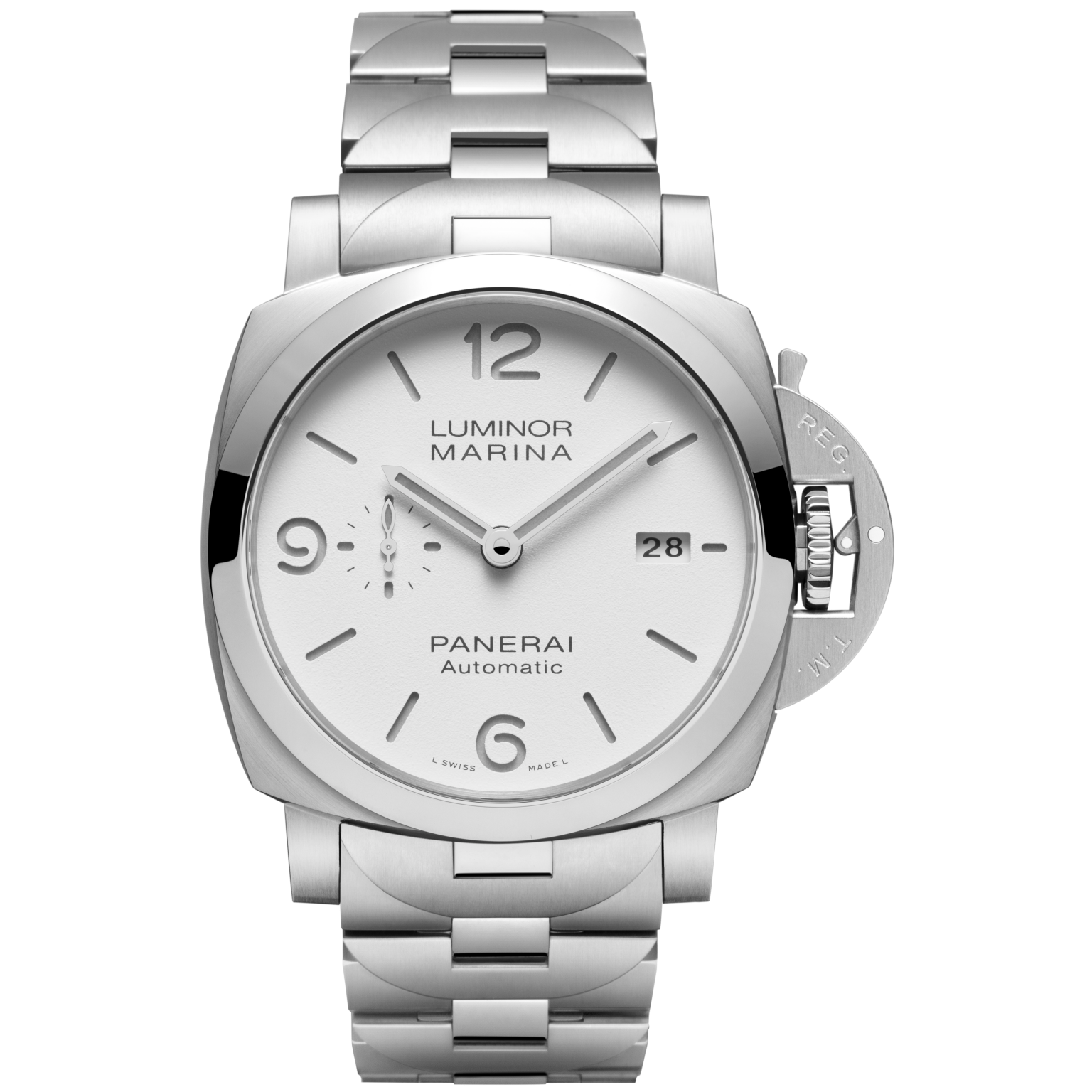 Panerai Luminor Marina 44mm White Dial Brushed Steel Bracelet PAM01564 - WATCHXNYC