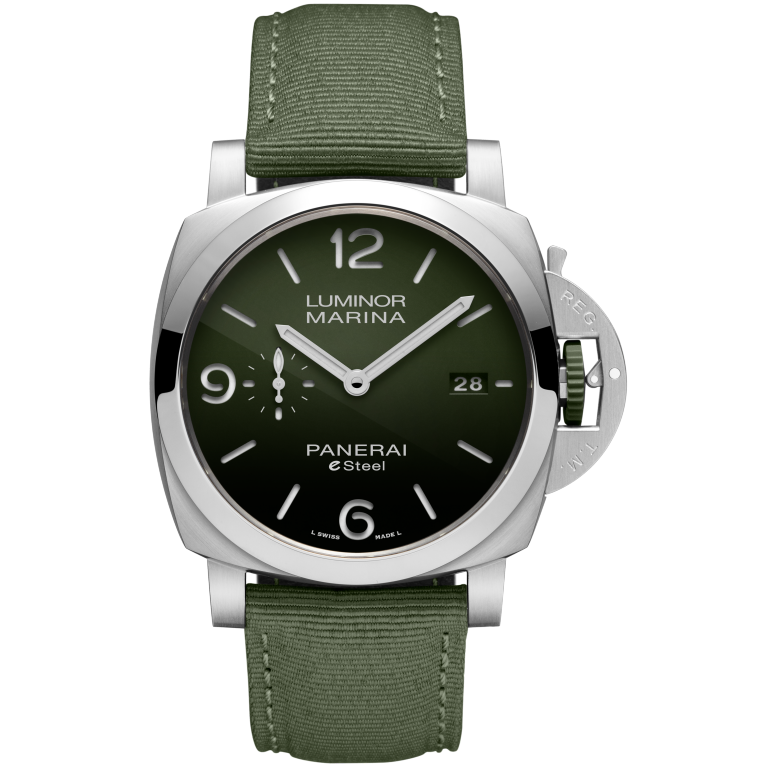 Panerai Luminor Marina Verde Smeraldo 44 mm Black Dial Stainless Steel Green Strap PAM01356 - WATCHXNYC