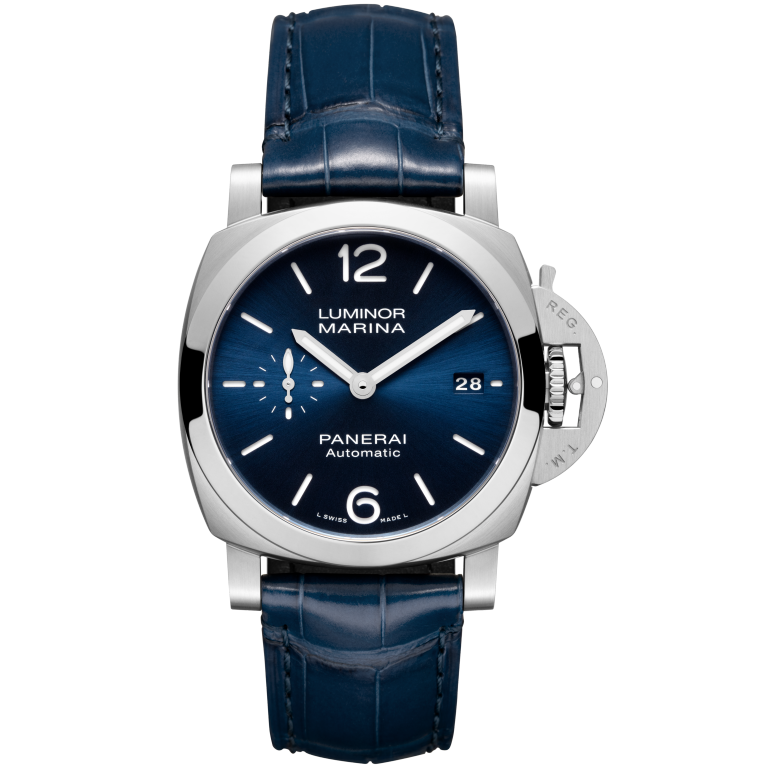 Panerai Luminor Quaranta 40 mm Blue Dial Stainless Steel Dark Blue   Leather Strap PAM01370 - WATCHXNYC