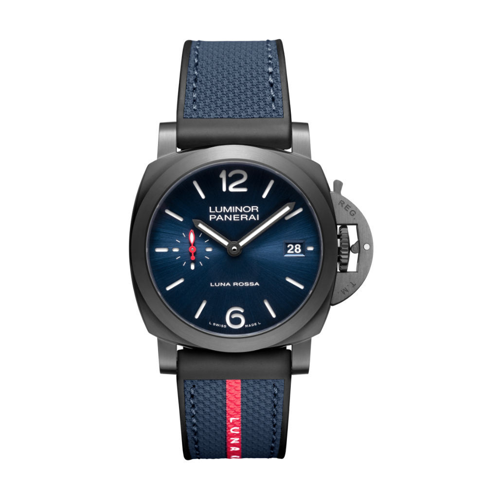 Panerai Luminor Quaranta Steel DLC Luna Rossa 40 mm Blue Dial Brushed Stainless Steel Rubber/Textile Strap PAM01408 - WATCHXNYC