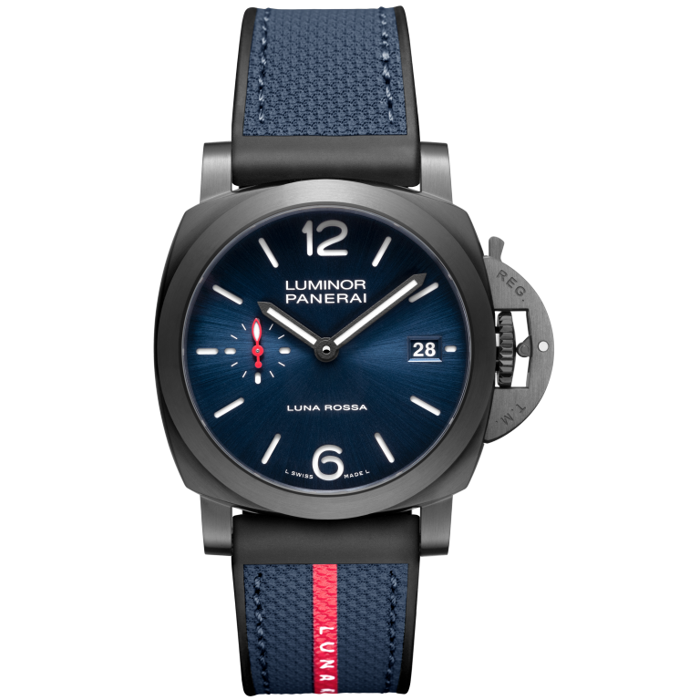 Panerai Luminor Quaranta Steel DLC Luna Rossa 40 mm Blue Dial Stainless Steel Blue Rubber Strap PAM01408 - WATCHXNYC
