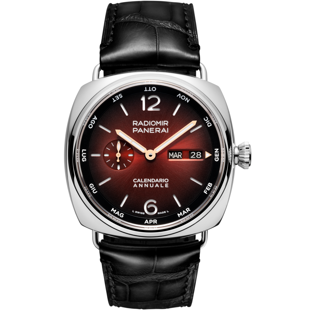 Panerai Radiomir Annual Calendar Platinumtech™ Experience 45mm Burgundy Dial Polished Platinumtech™   Leather Strap PAM01432 - WATCHXNYC