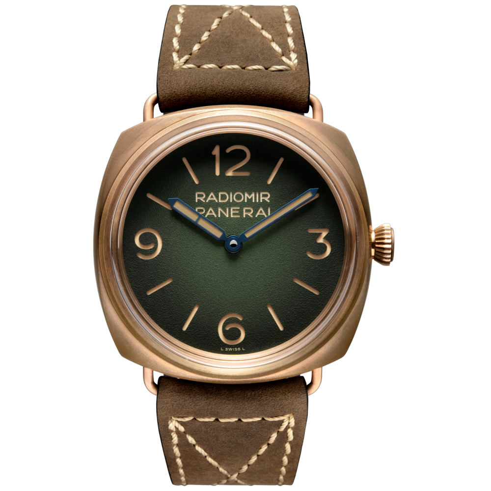 Panerai Radiomir Bronzo 47 mm Green Dial Brushed Bronze   Leather Strap PAM00760 - WATCHXNYC