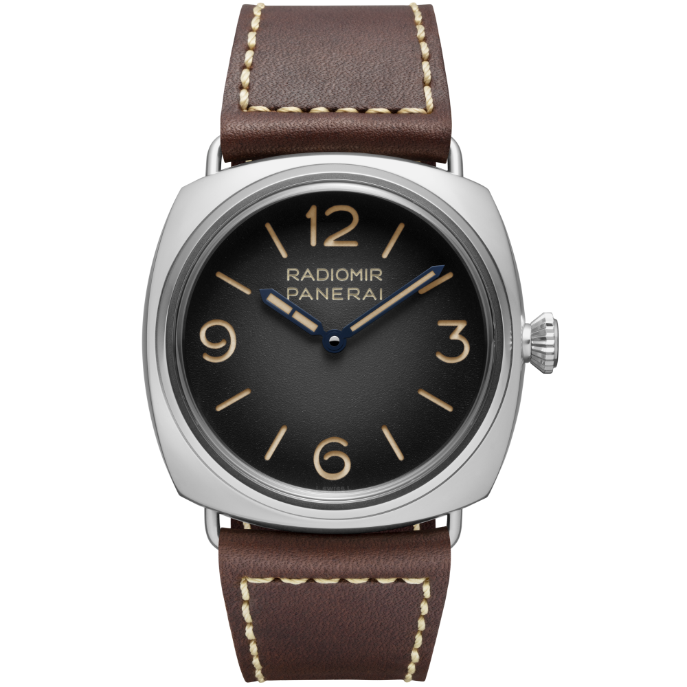Panerai Radiomir Officine 45 mm Black Dial Patina Stainless Steel   Leather Strap PAM01334 - WATCHXNYC