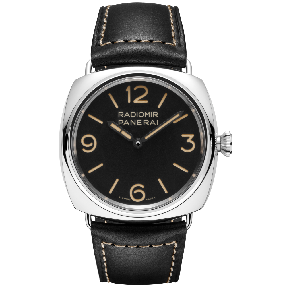 Panerai Radiomir Officine 45 mm Black Dial Polished Stainless Steel   Leather Strap PAM01382 - WATCHXNYC