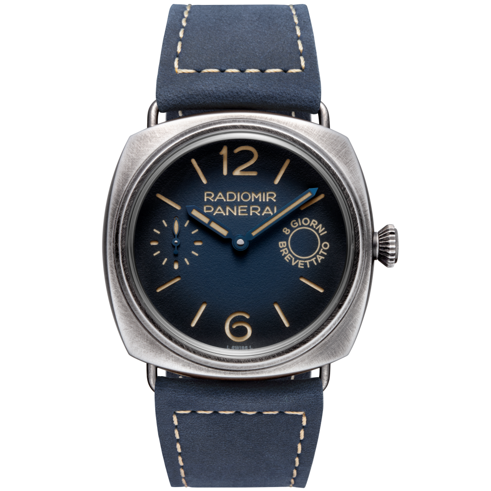 Panerai Radiomir Otto Giorni 45 mm Blue Dial Stainless Steel   Leather Strap PAM01348 - WATCHXNYC