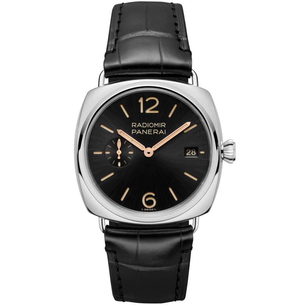 Panerai Radiomir Quaranta 40 mm Black Dial Polished Stainless Steel   Leather Strap PAM01572 - WATCHXNYC