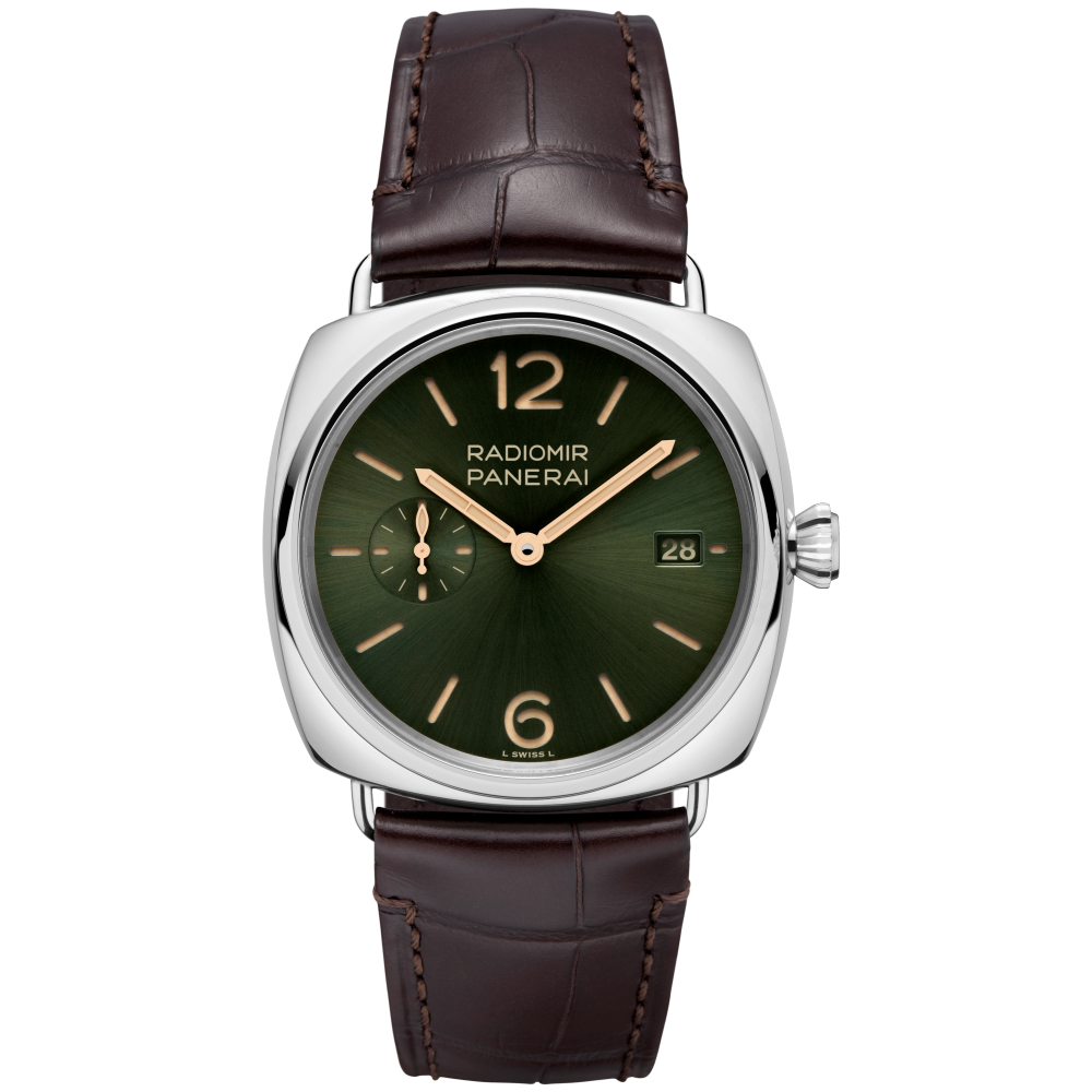 Panerai Radiomir Quaranta 40 mm Green Dial Polished Stainless Steel   Leather Strap PAM01573 - WATCHXNYC