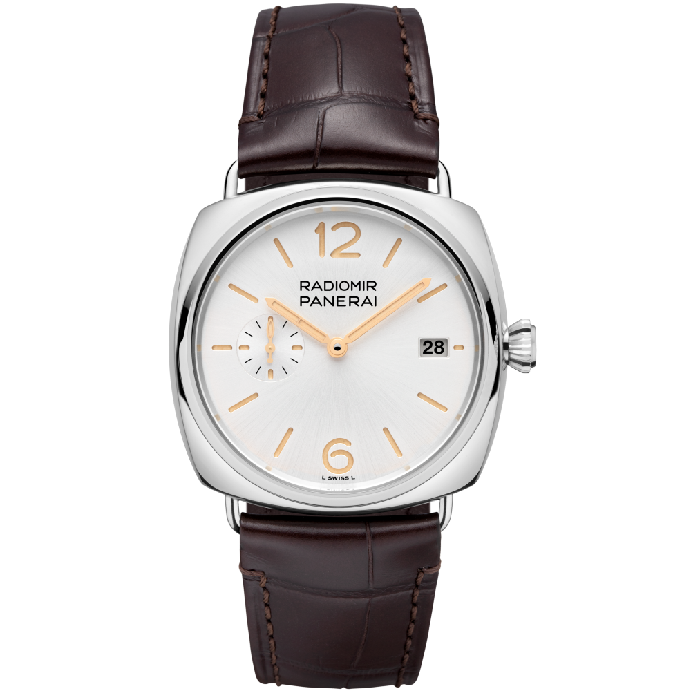 Panerai Radiomir Quaranta 40 mm White Dial Polished Stainless Steel   Leather Strap PAM01570 - WATCHXNYC