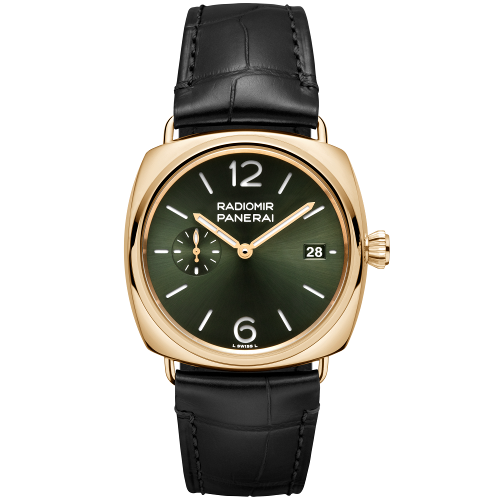 Panerai Radiomir Quaranta Yellow Gold 40 mm Green Dial Polished 18k Yellow Gold   Leather Strap PAM01437 - WATCHXNYC