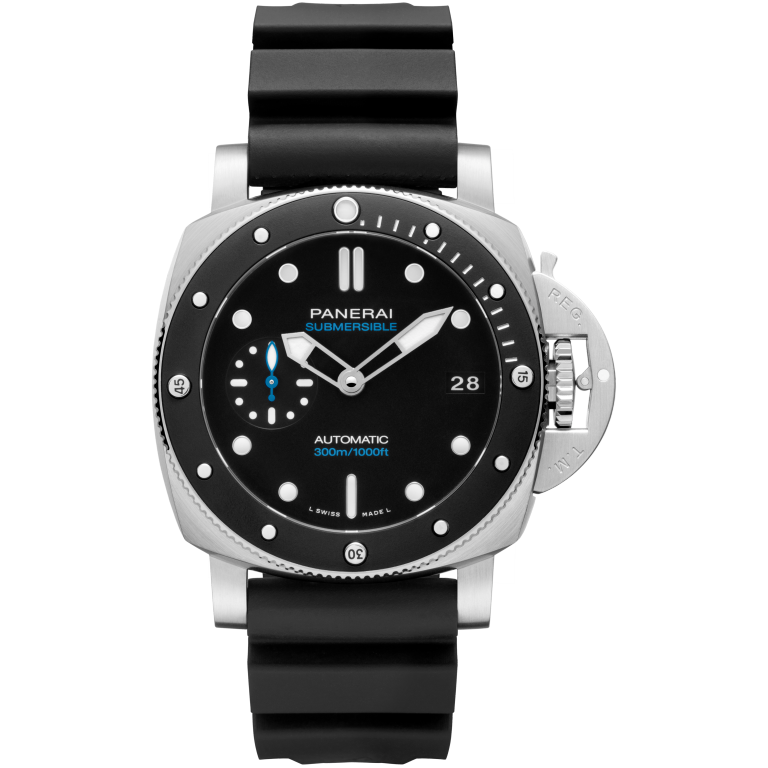 Panerai Submersible 42 mm Black Dial Brushed Steel Caoutchouc Black Strap PAM02683 - WATCHXNYC