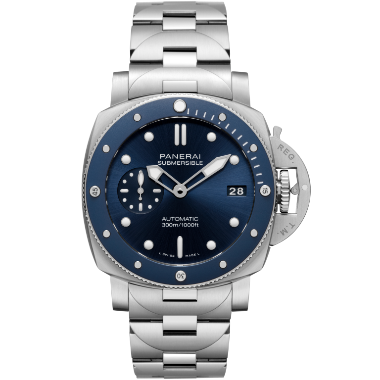 Panerai Submersible 42 mm Blue Dial Brushed Steel Bracelet PAM02068 - WATCHXNYC