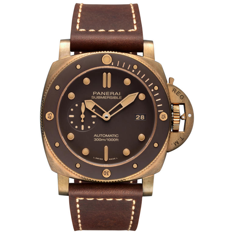 Panerai Submersible Bronzo 47 mm Brown Dial Bronze Calf Ponte Vecchio Vintage Dark Brown Strap PAM00968 - WATCHXNYC