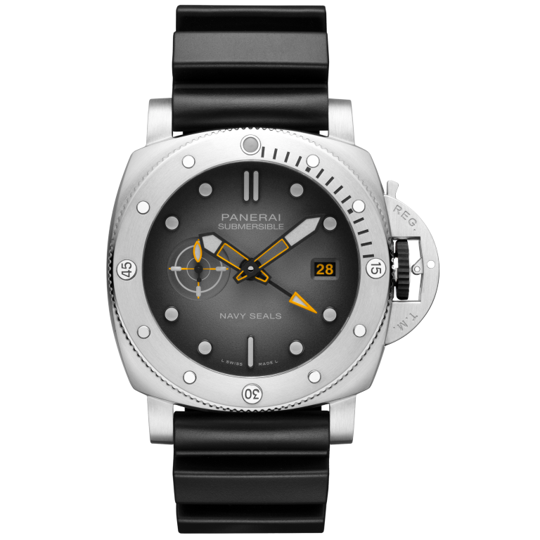Panerai Submersible GMT Navy SEALs 44 mm Black Dial Brushed Steel Caoutchouc Black Strap PAM01323 - WATCHXNYC