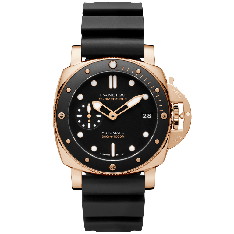 Panerai Submersible Goldtech™ 42 mm Black Dial Brushed Panerai Goldtech Caoutchouc Black Strap PAM02164 - WATCHXNYC
