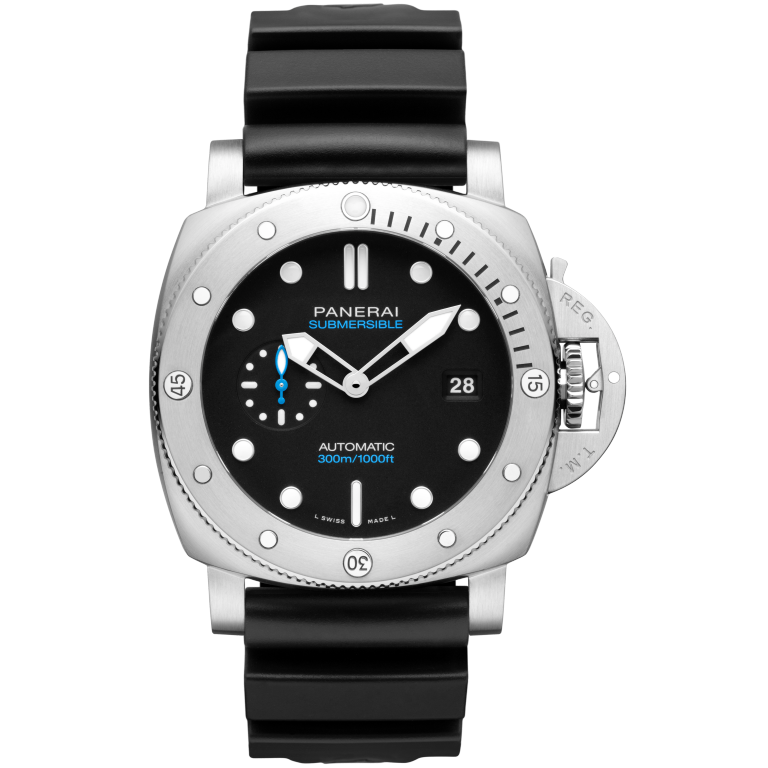 Panerai Submersible QuarantaQuattro 44 mm Black Dial Brushed Steel Caoutchouc Black Strap PAM01229 - WATCHXNYC
