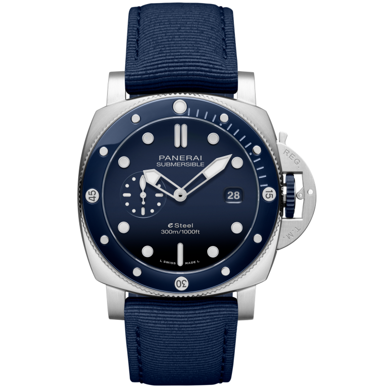 Panerai Submersible QuarantaQuattro Blu Profondo 44 mm Blue Dial Brushed Steel Recycled PET Blue Strap PAM01289 - WATCHXNYC