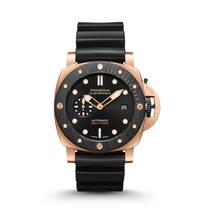 Panerai Submersible QuarantaQuattro Goldtech™ OroCarbo 44 mm Black Dial Brushed Goldtech Caoutchouc Black Strap PAM02070 - WATCHXNYC
