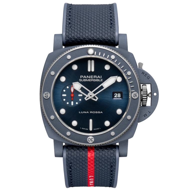 Panerai Submersible QuarantaQuattro Luna Rossa Ti-Ceramitech™ 44 mm Blue Dial  Ti-Ceramitech Bi-Material Rubber/Textile Luna Rossa Blue Strap PAM01466 - WATCHXNYC