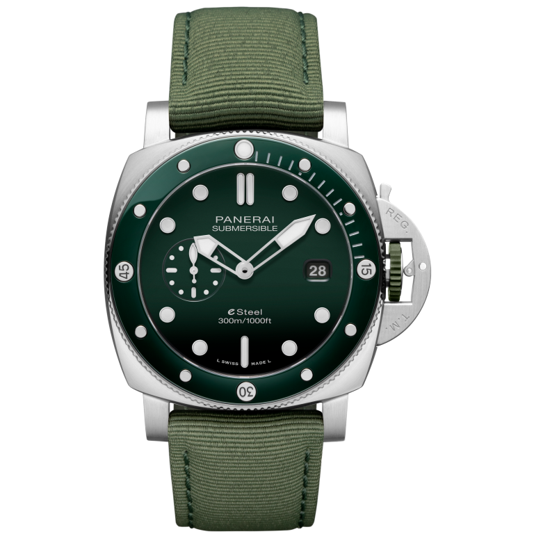 Panerai Submersible QuarantaQuattro Verde Smeraldo 44 mm Green Dial Brushed Steel Recycled PET Green Strap PAM01287 - WATCHXNYC