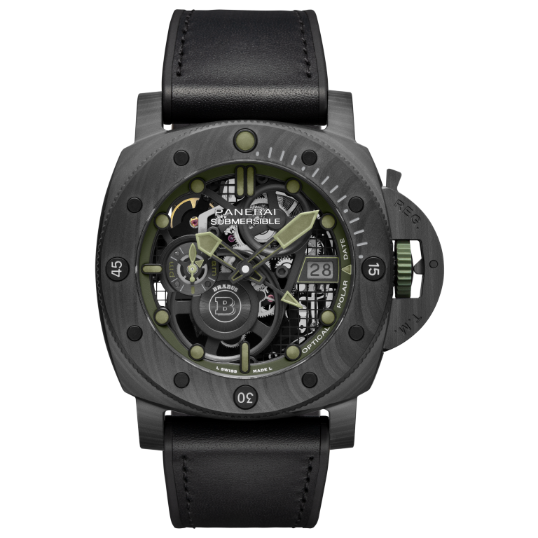 Panerai Submersible S Brabus Carbotech™ 47 mm Transparent Dial Carbotech Calf Rubber Bi-Material Black Strap PAM01283 - WATCHXNYC