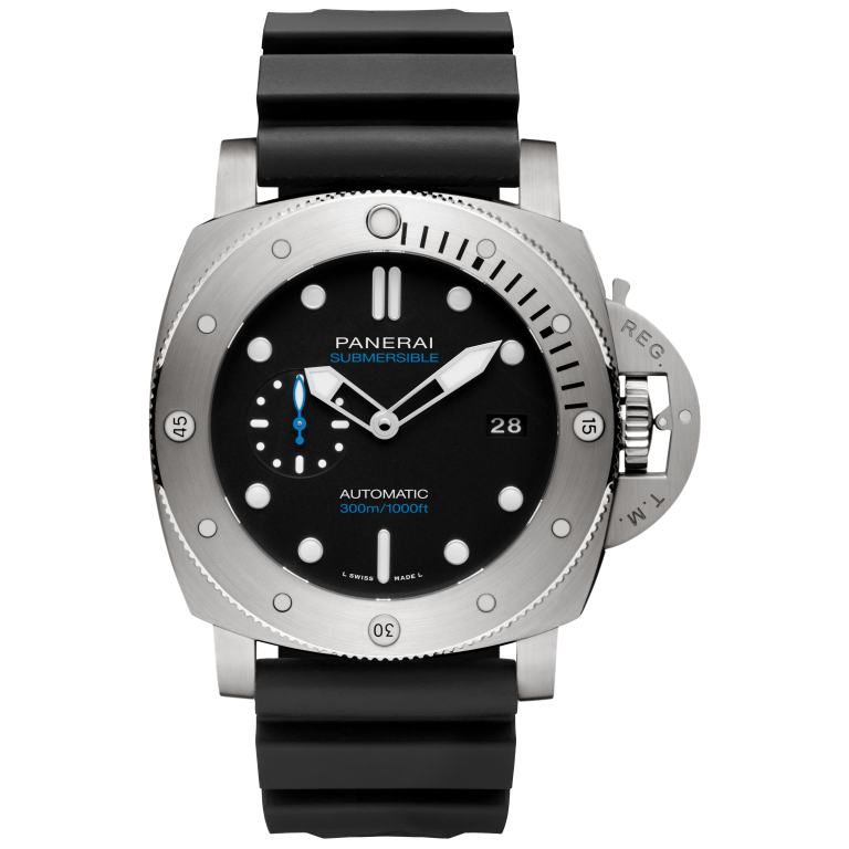 Panerai Submersible Titanio 47 mm Black Dial Brushed Titanium Caoutchouc Accordeon Black Strap PAM02305 - WATCHXNYC