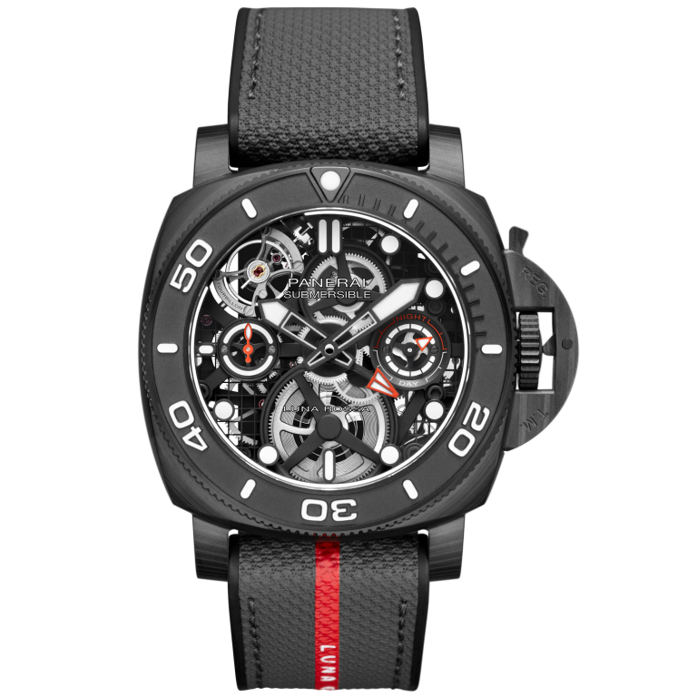 Panerai Submersible Tourbillon GMT Luna Rossa Experience Edition 45 mm Transparent Dial Carbotech Bi-Material Grey Luna Rossa Strap PAM01405 - WATCHXNYC