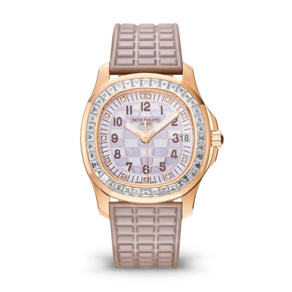 Patek Philippe  Aquanaut 35.6 mm Beige Dial with Diamonds 18K Rose Gold Rubber Strap 5072R-001 - WATCHXNYC