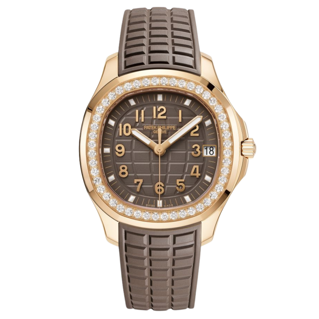 Patek Philippe  Aquanaut 38.8 mm Brown Dial with Diamonds 18K Rose Gold Rubber Strap 5268/200R-010 - WATCHXNYC