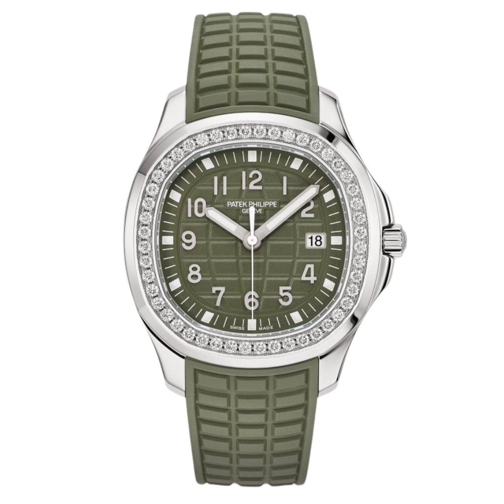 Patek Philippe  Aquanaut 38.8 mm Khaki Green Dial with Diamonds Stainless Steel Rubber Strap 5267/200A-011 - WATCHXNYC