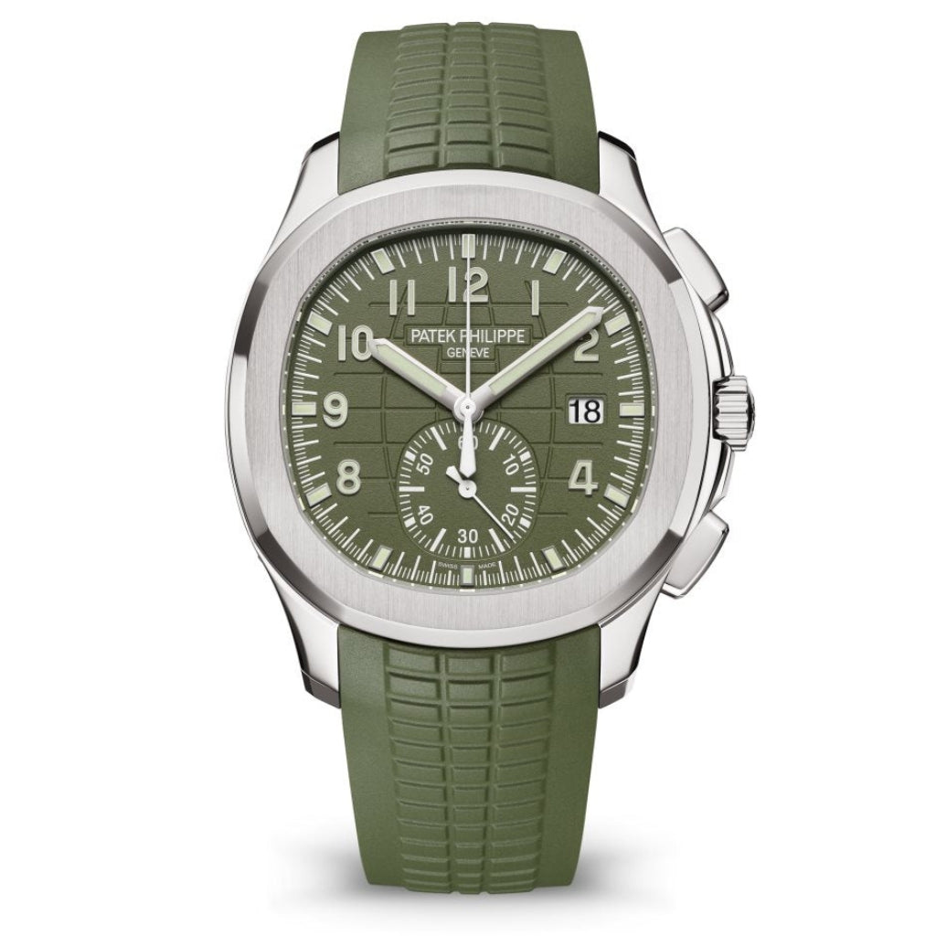 Patek Philippe Aquanaut Chronograph Green Dial 42.2mm White Gold Case Rubber Strap 5968G-010 - WATCHXNYC