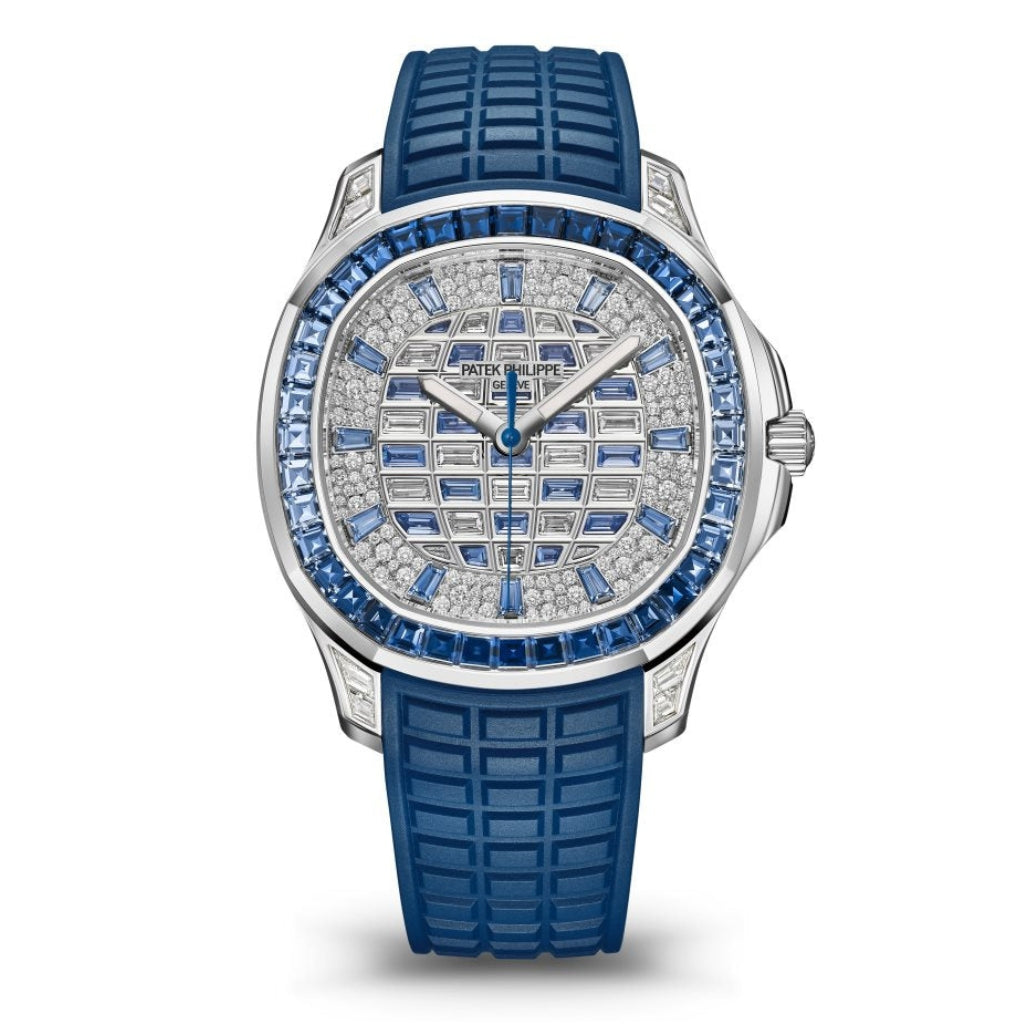 Patek Philippe Aquanaut Luce Haute Joaillerie Sapphire & Diamond Pavé White Gold Case Leather Strap 38.8mm 5268-461G-001 - WATCHXNYC