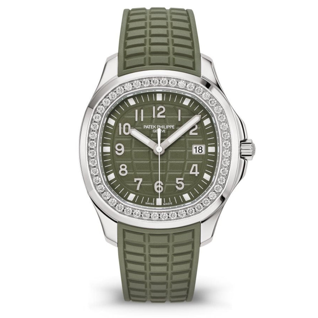 Patek Philippe Aquanaut Luce Khaki Green Dial Stainless Steel & Diamond Case Leather Braclet 38.8mm - WATCHXNYC