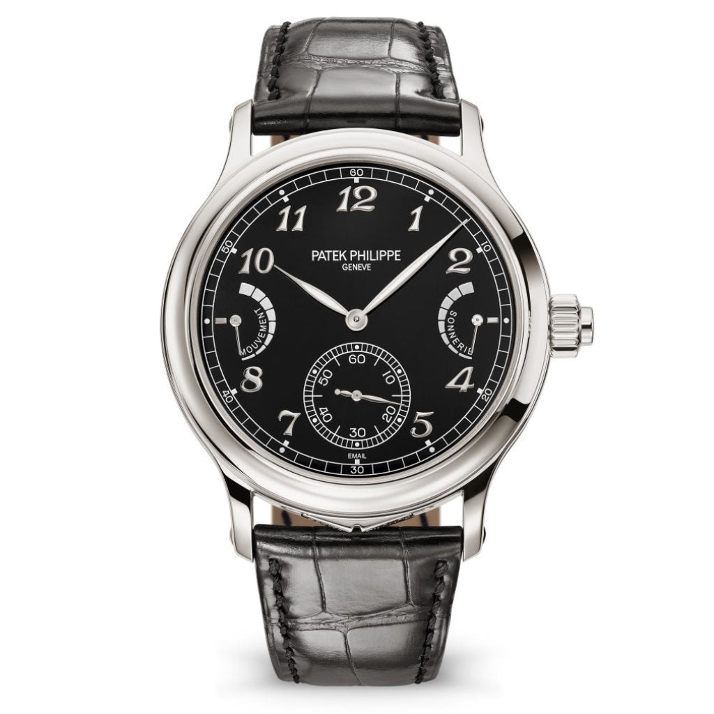 Patek Philippe Black Glazed Enamel Dial Platinum Case   Black Leather 44.8 mm 6301P-001 - WATCHXNYC