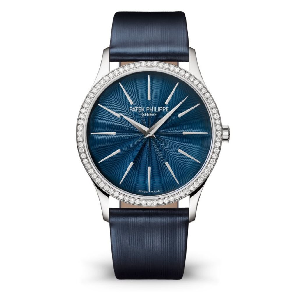 Patek Philippe Calatrava 35 mm Blue Dial with Diamonds 18K White Gold   Leather Strap 4997/200G-001 - WATCHXNYC