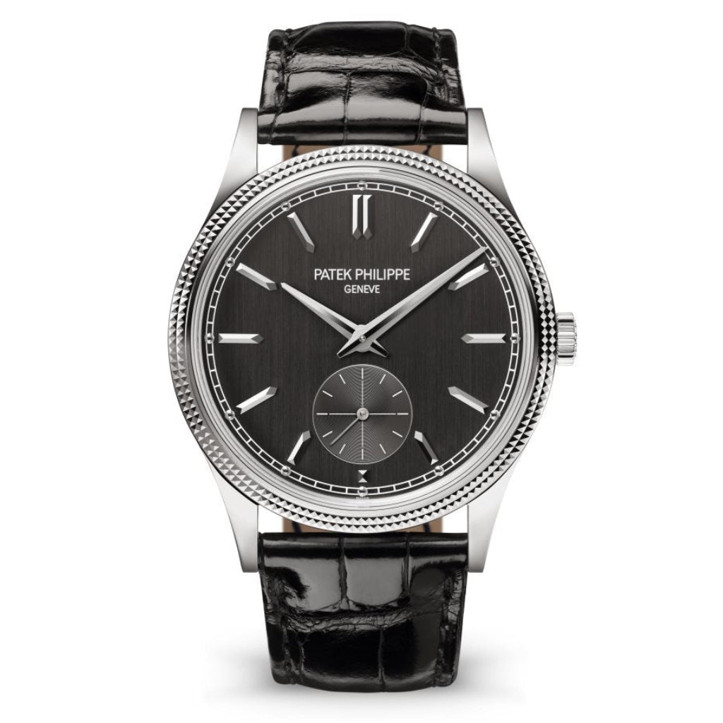 Patek Philippe Calatrava Gray Satin Dial White Gold Case   Leather Black Leather 39mm 6119G-001 - WATCHXNYC