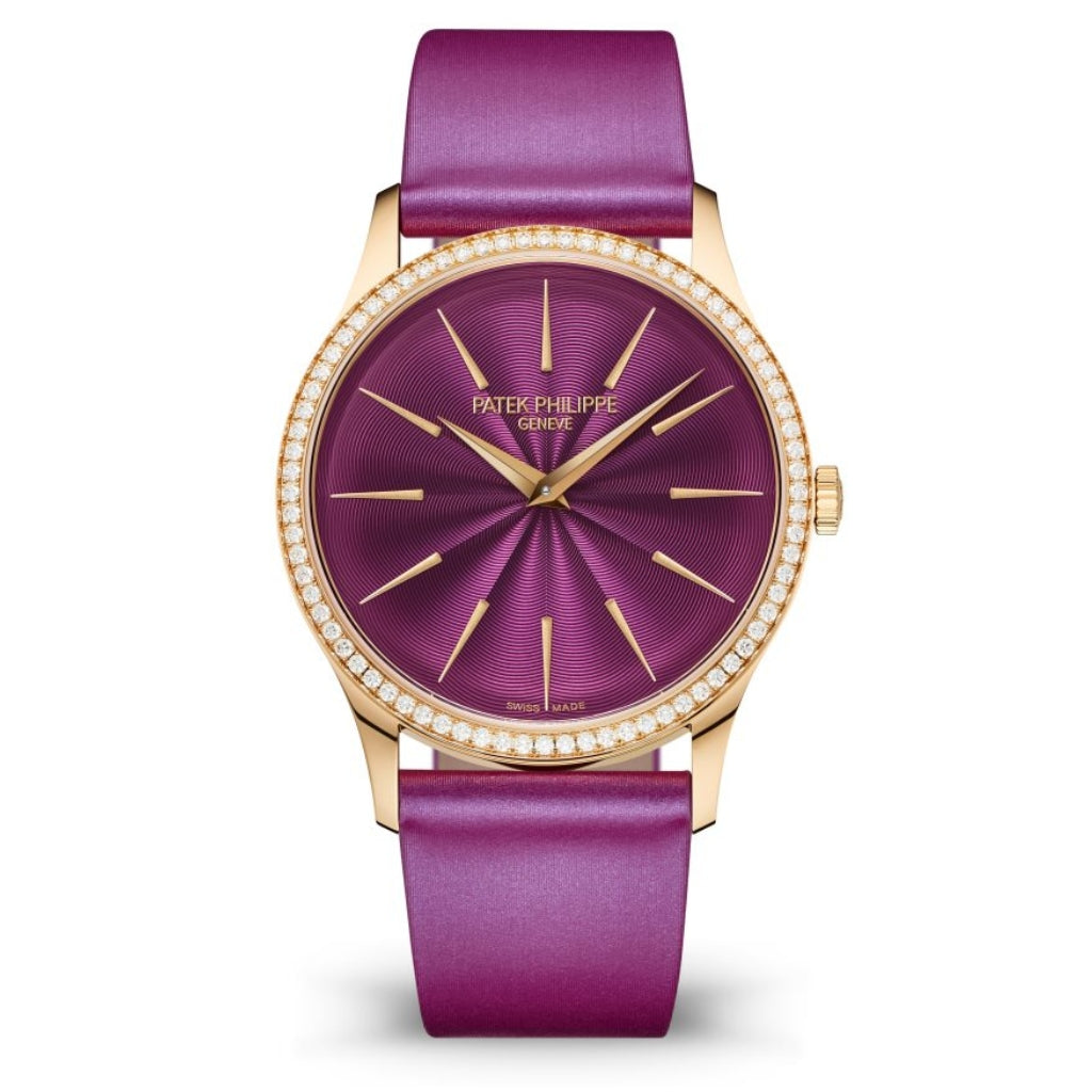 Patek Philippe Calatrava Joaillerie Lacquered Purple Textured Dial Rose Gold Case   Purple Strap 35 mm 4997-200R-001 - WATCHXNYC