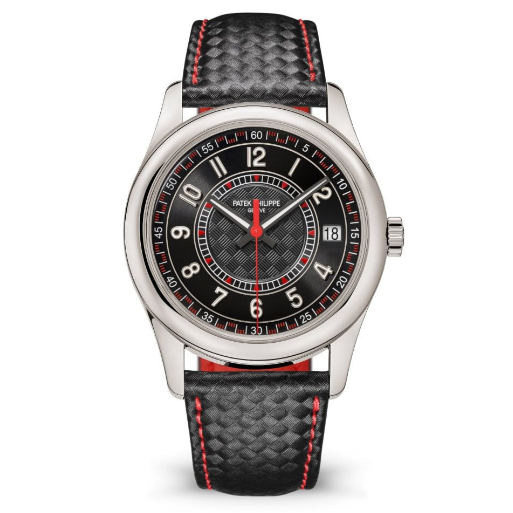 Patek Philippe Calatrava Sweep Seconds Red Carbon Dial White Gold Case   Black Leather Strap  40 mm 6007G-0010 - WATCHXNYC