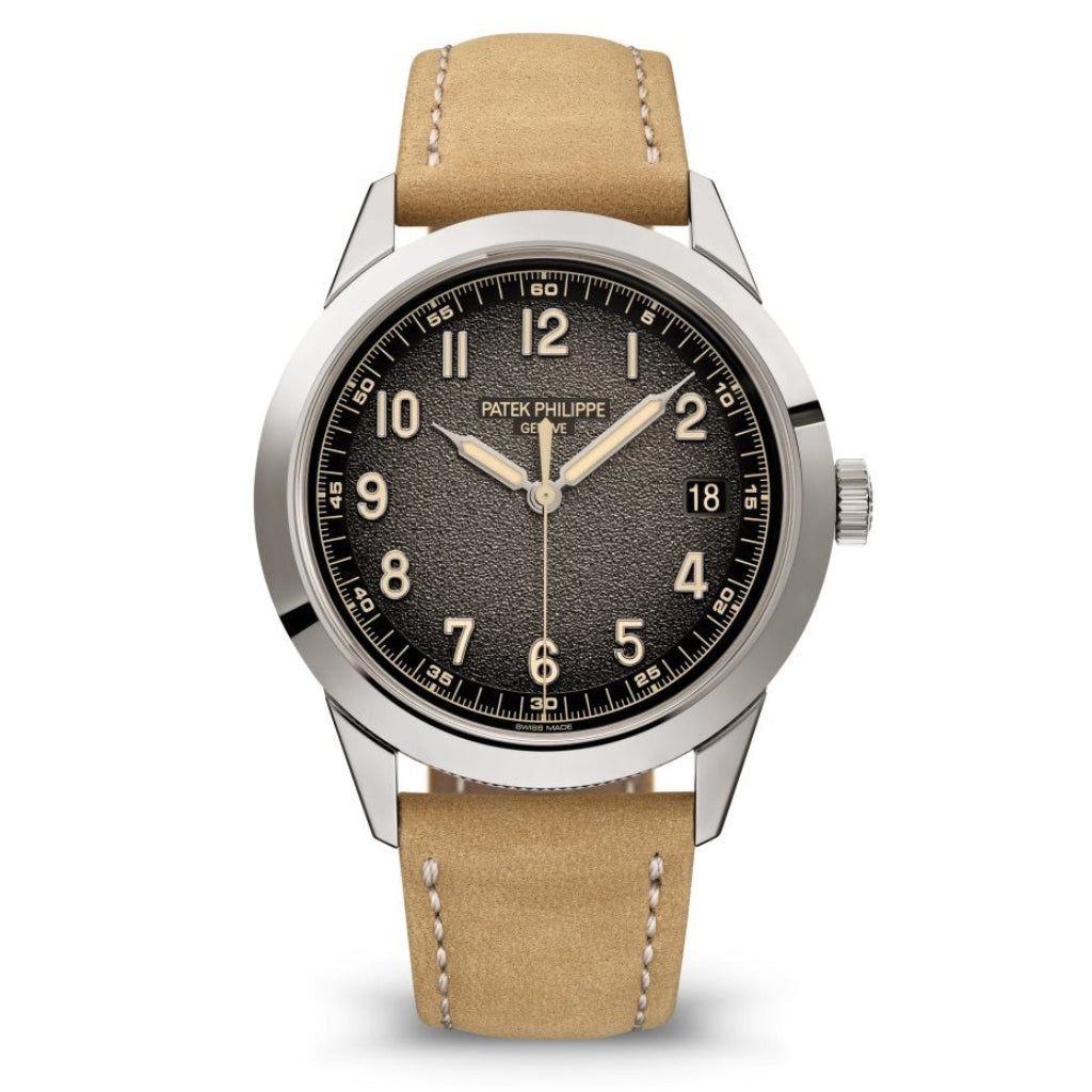 Patek Philippe Calatrava Sweep Seconds Textured Charcoal Dial White Gold Case   Biege Strap 40 mm 5226G-001 - WATCHXNYC