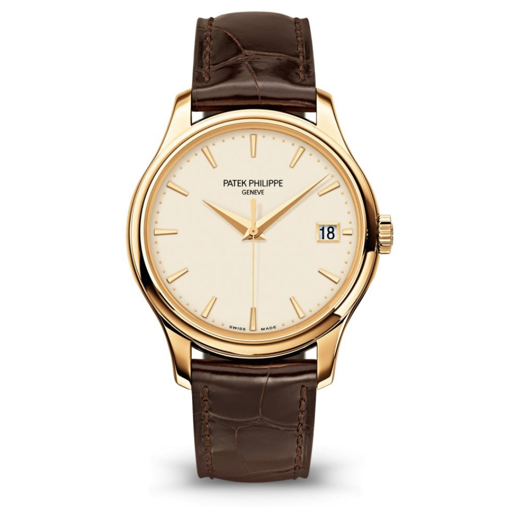 Patek Philippe Calatrava White Lacquered Gold Dial Yellow Gold Case   Choc Brown   Strap 39mm 5227J-001 - WATCHXNYC