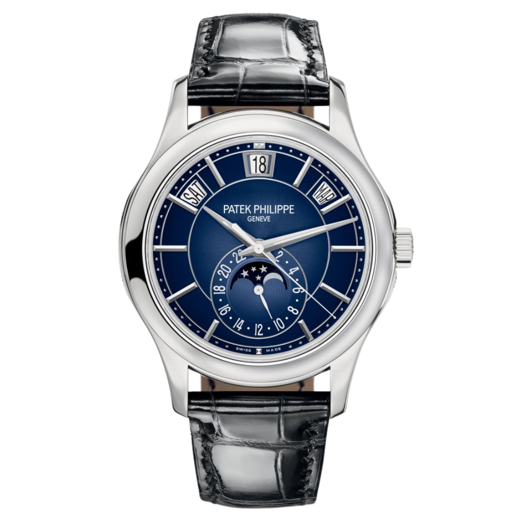 Patek Philippe Complications 40 mm Blue Dial 18K White Gold   Leather Strap 5205G-013 - WATCHXNYC