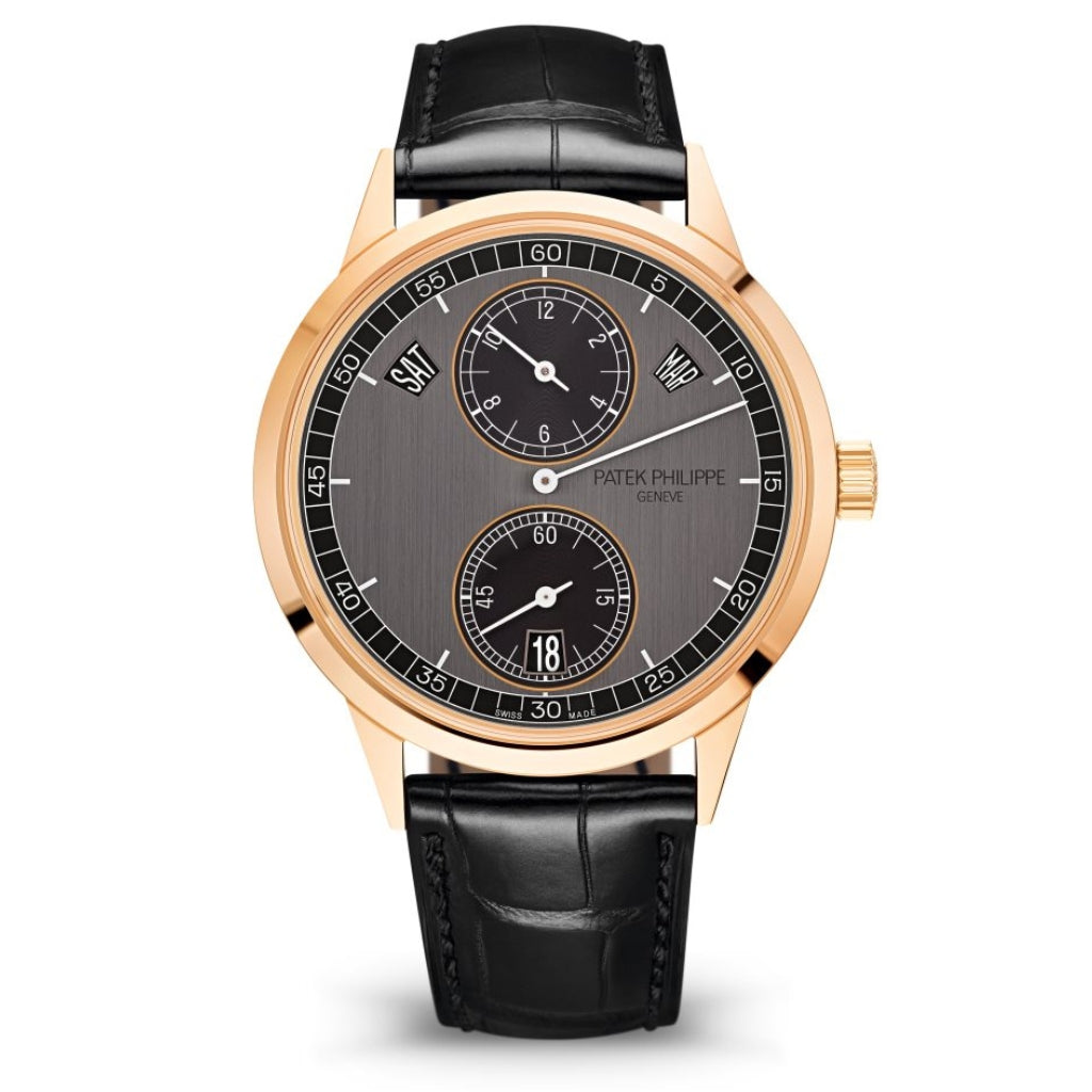 Patek Philippe Complications Annual Calendar Gray & Black Dial Rose Gold Case   Leather Strap 40.5 mm 5235/50R-001 - WATCHXNYC